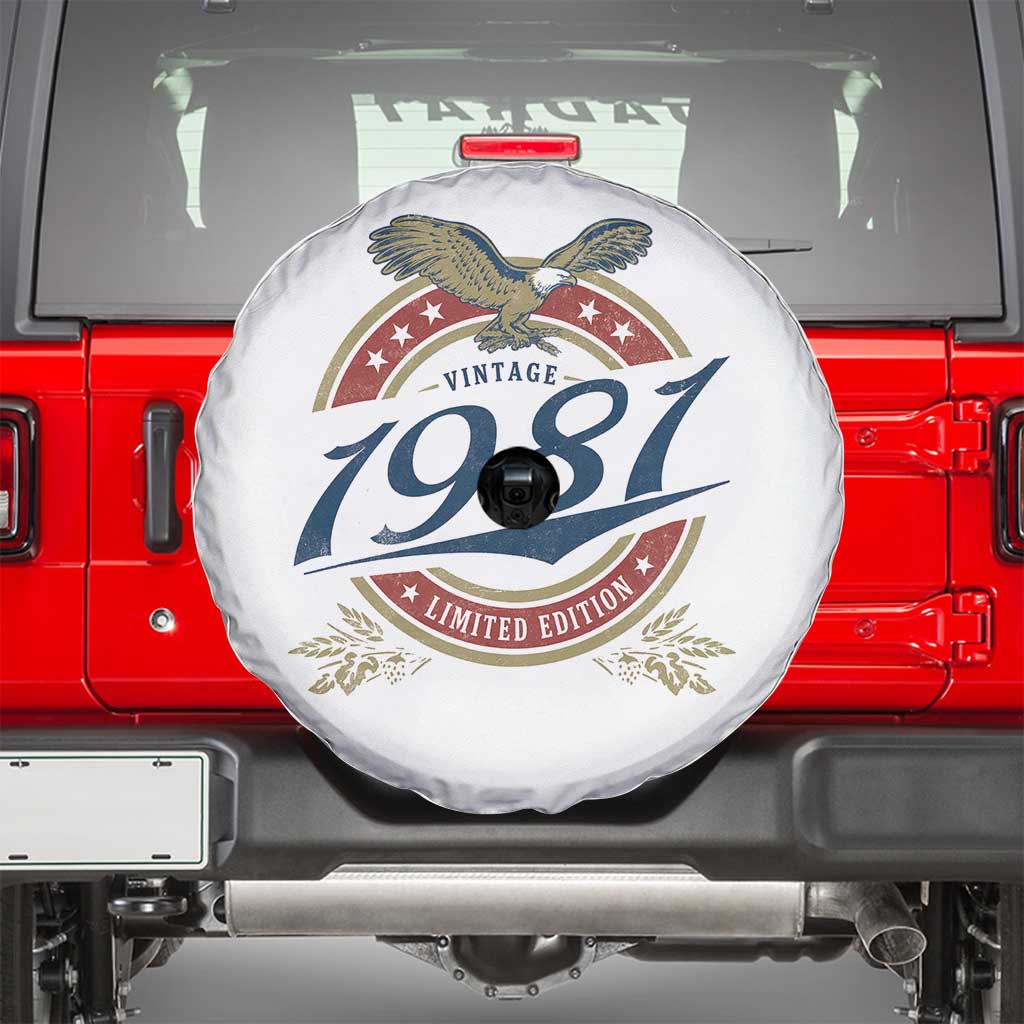 45th Birthday Beer Lover Vintage 1981 Limited Edition Spare Tire Cover Bald Eagle
