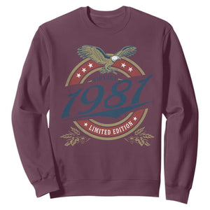 45th Birthday Beer Lover Vintage 1981 Limited Edition Sweatshirt Bald Eagle