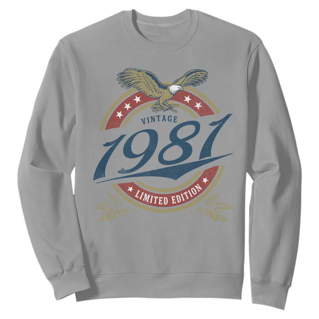 45th Birthday Beer Lover Vintage 1981 Limited Edition Sweatshirt Bald Eagle