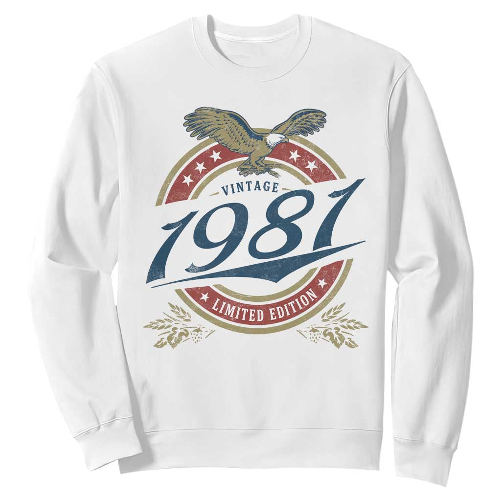 45th Birthday Beer Lover Vintage 1981 Limited Edition Sweatshirt Bald Eagle