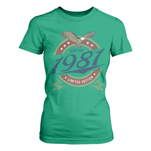 45th Birthday Beer Lover Vintage 1981 Limited Edition T Shirt For Women Bald Eagle