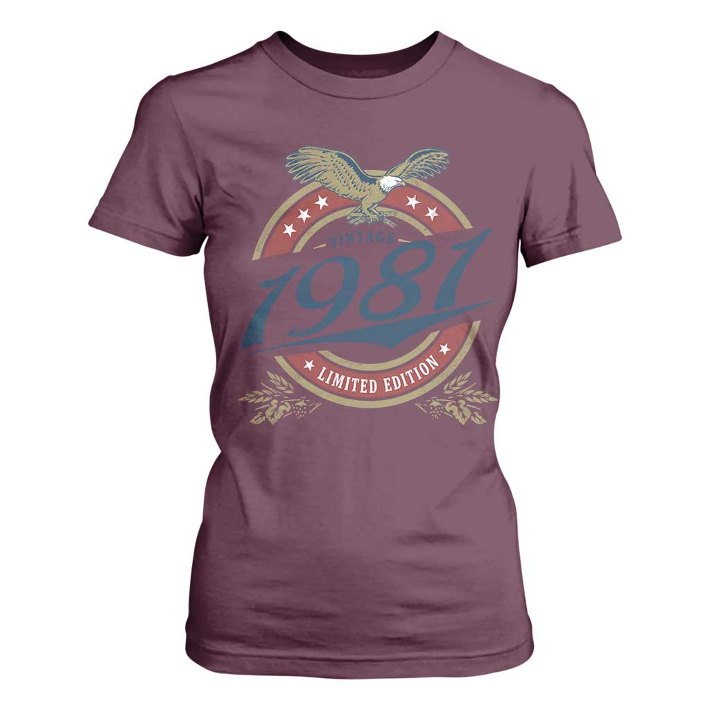 45th Birthday Beer Lover Vintage 1981 Limited Edition T Shirt For Women Bald Eagle