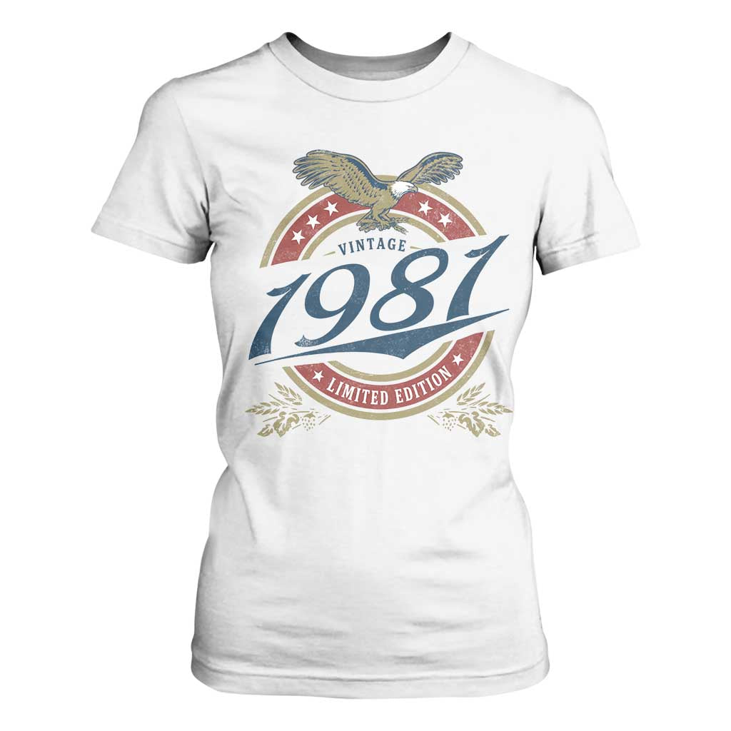 45th Birthday Beer Lover Vintage 1981 Limited Edition T Shirt For Women Bald Eagle