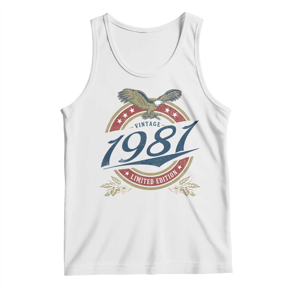 45th Birthday Beer Lover Vintage 1981 Limited Edition Tank Top Bald Eagle TS11 White Print Your Wear