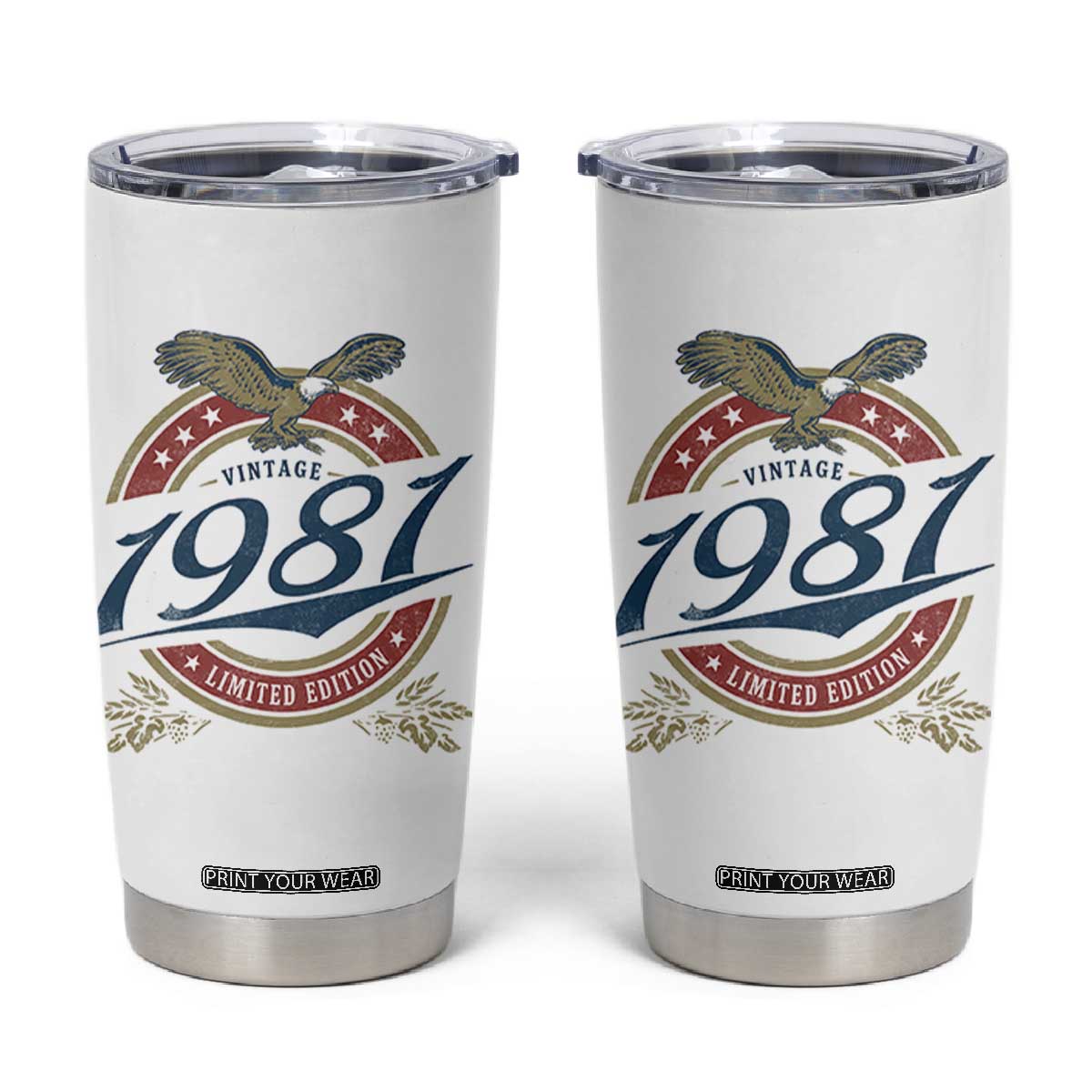 45th Birthday Beer Lover Vintage 1981 Limited Edition Tumbler Cup Bald Eagle