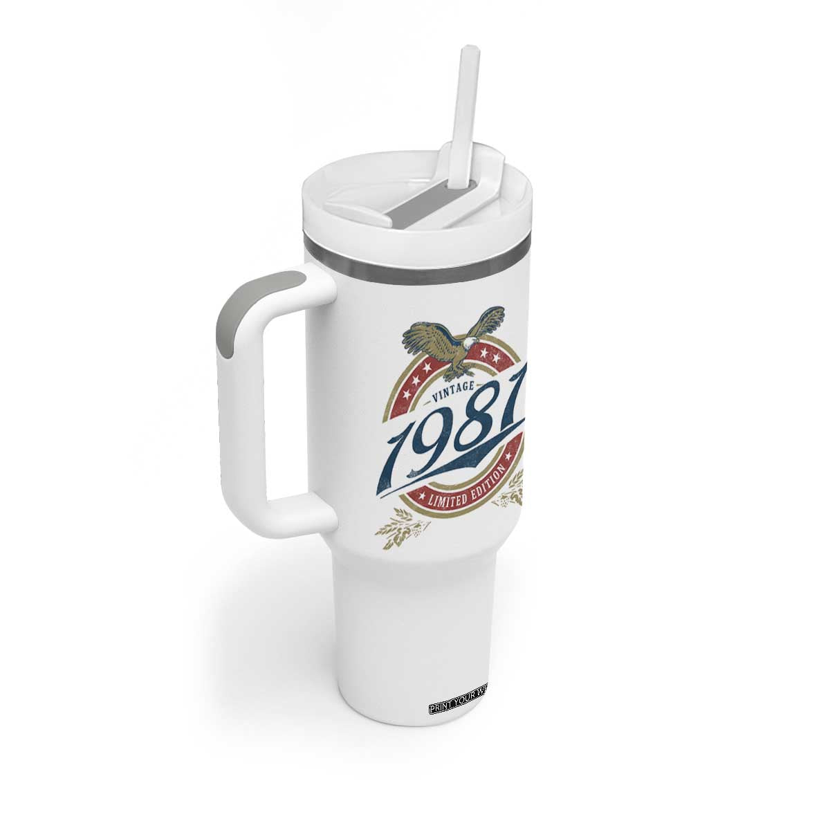 45th Birthday Beer Lover Vintage 1981 Limited Edition Tumbler With Handle Bald Eagle