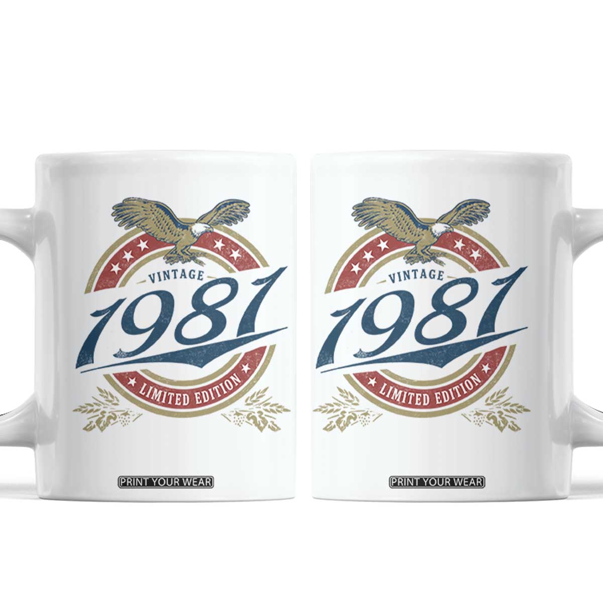 45th Birthday Beer Lover Vintage 1981 Limited Edition Coffee Mug Bald Eagle TS11 White Print Your Wear