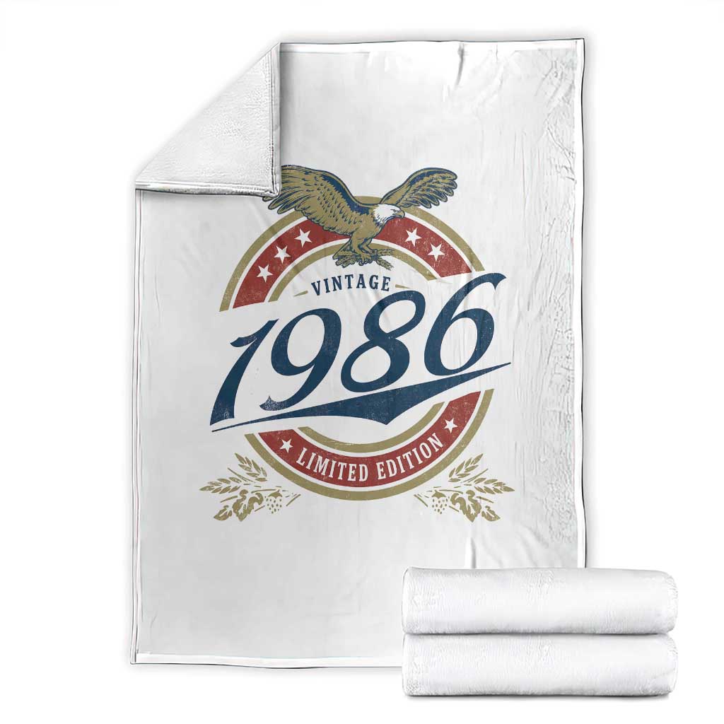 40th Birthday Beer Lover Vintage 1986 Limited Edition Throw Blanket Bald Eagle TS11 White Print Your Wear