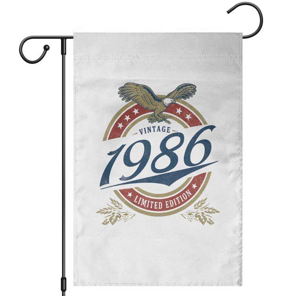 40th Birthday Beer Lover Vintage 1986 Limited Edition Garden Flag Bald Eagle TS11 White Print Your Wear
