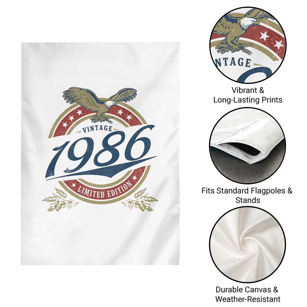 40th Birthday Beer Lover Vintage 1986 Limited Edition Garden Flag Bald Eagle