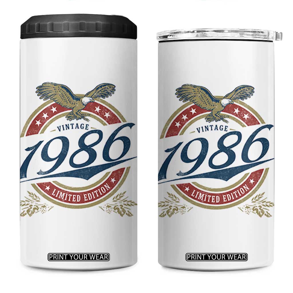40th Birthday Beer Lover Vintage 1986 Limited Edition 4 in 1 Can Cooler Tumbler Bald Eagle TS11 One Size: 16 oz White Print Your Wear