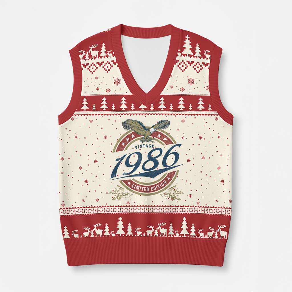 40th Birthday Beer Lover Vintage 1986 Limited Edition V-Neck Knit Sweater Vest Bald Eagle TS11 Beige Red Print Your Wear