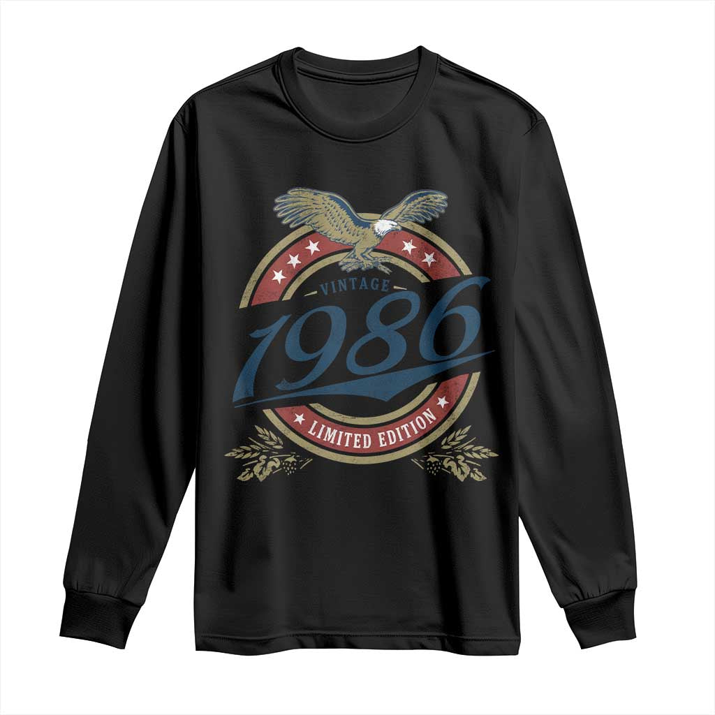 40th Birthday Beer Lover Vintage 1986 Limited Edition Long Sleeve Shirt Bald Eagle