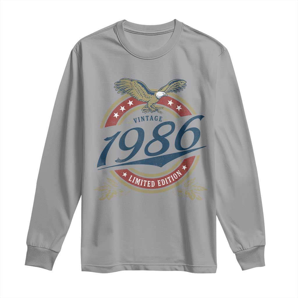 40th Birthday Beer Lover Vintage 1986 Limited Edition Long Sleeve Shirt Bald Eagle