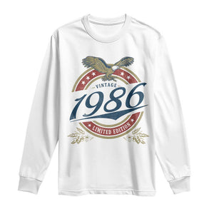 40th Birthday Beer Lover Vintage 1986 Limited Edition Long Sleeve Shirt Bald Eagle