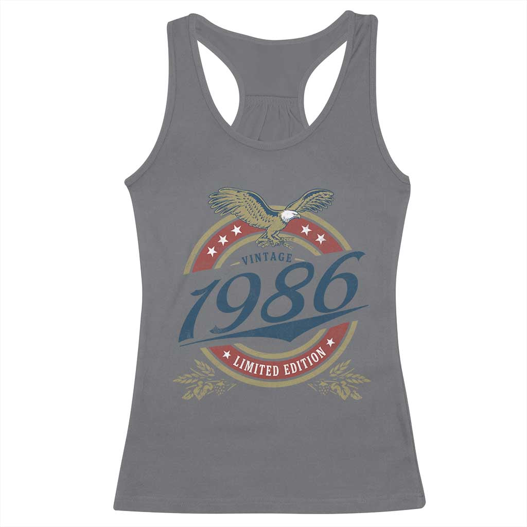 40th Birthday Beer Lover Vintage 1986 Limited Edition Racerback Tank Top Bald Eagle