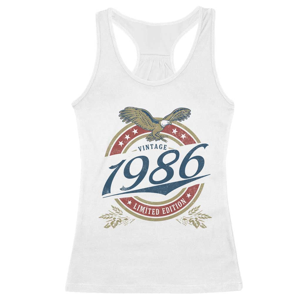 40th Birthday Beer Lover Vintage 1986 Limited Edition Racerback Tank Top Bald Eagle TS11 White Print Your Wear