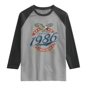 40th Birthday Beer Lover Vintage 1986 Limited Edition Raglan Shirt Bald Eagle