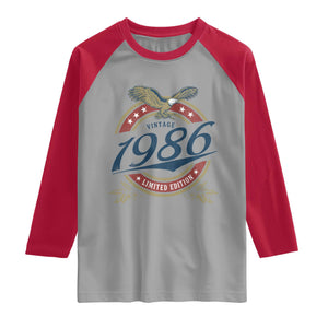 40th Birthday Beer Lover Vintage 1986 Limited Edition Raglan Shirt Bald Eagle