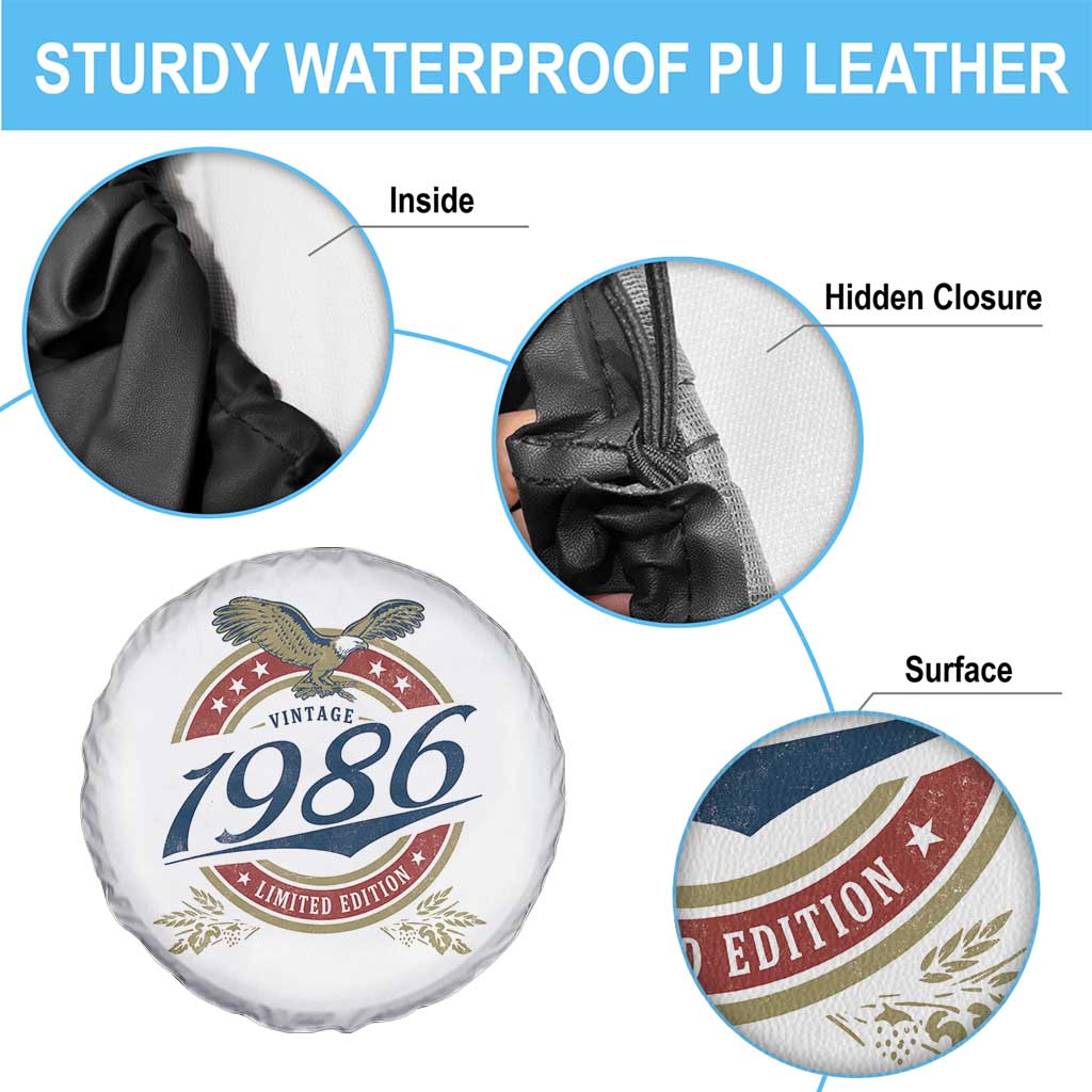 40th Birthday Beer Lover Vintage 1986 Limited Edition Spare Tire Cover Bald Eagle