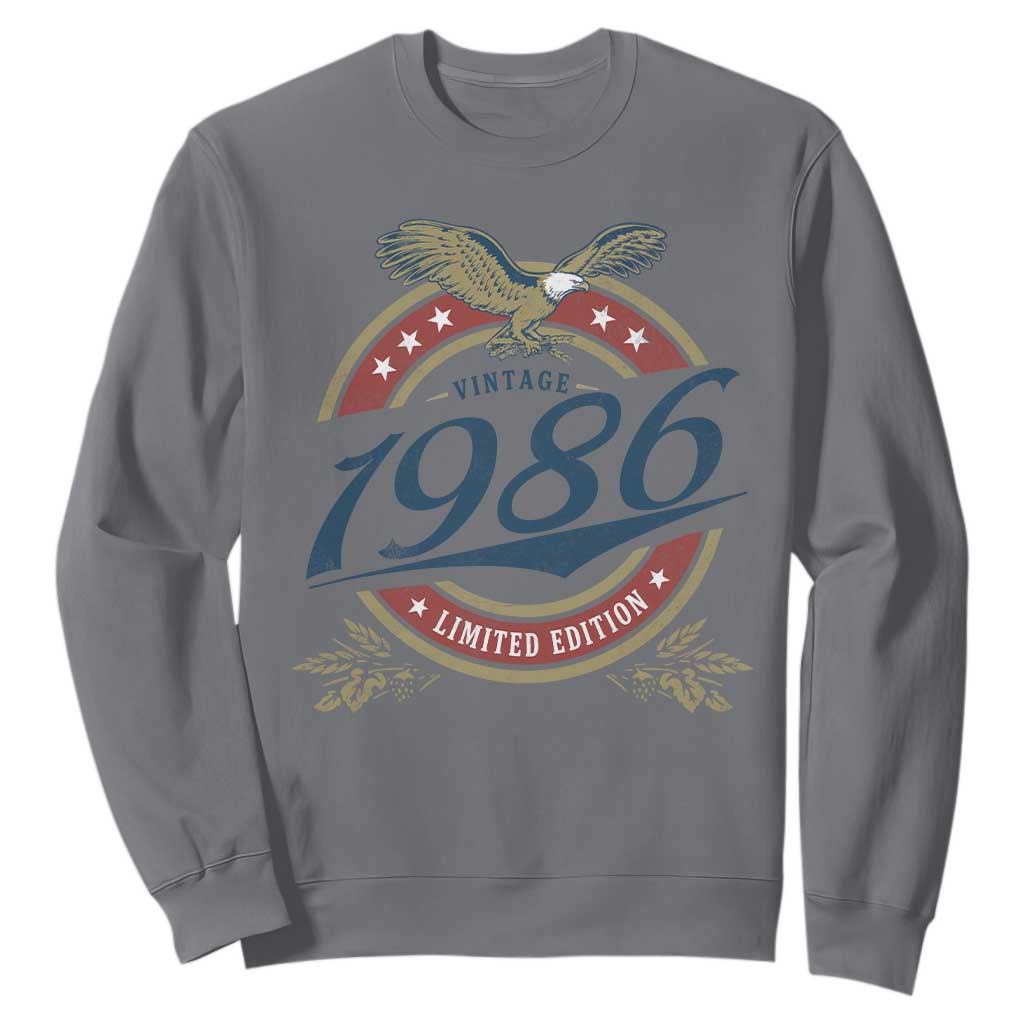 40th Birthday Beer Lover Vintage 1986 Limited Edition Sweatshirt Bald Eagle