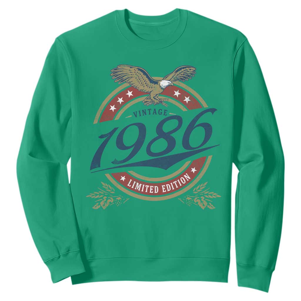 40th Birthday Beer Lover Vintage 1986 Limited Edition Sweatshirt Bald Eagle