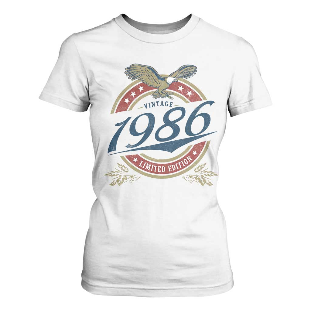 40th Birthday Beer Lover Vintage 1986 Limited Edition T Shirt For Women Bald Eagle