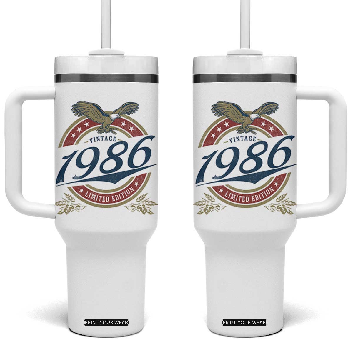 40th Birthday Beer Lover Vintage 1986 Limited Edition Tumbler With Handle Bald Eagle