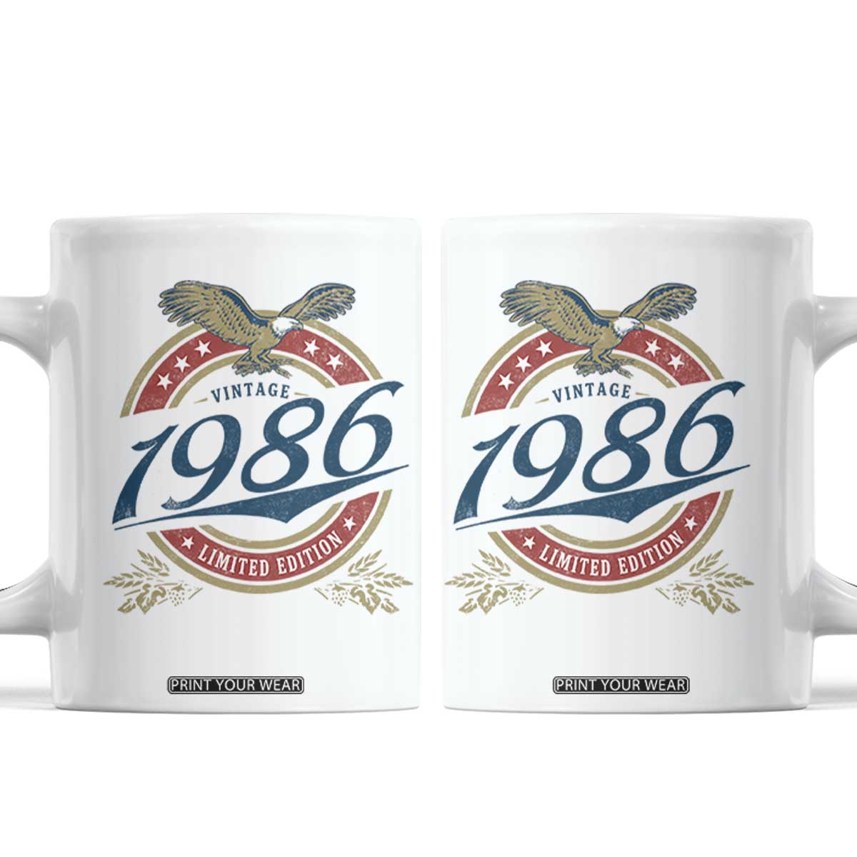 40th Birthday Beer Lover Vintage 1986 Limited Edition Coffee Mug Bald Eagle TS11 White Print Your Wear