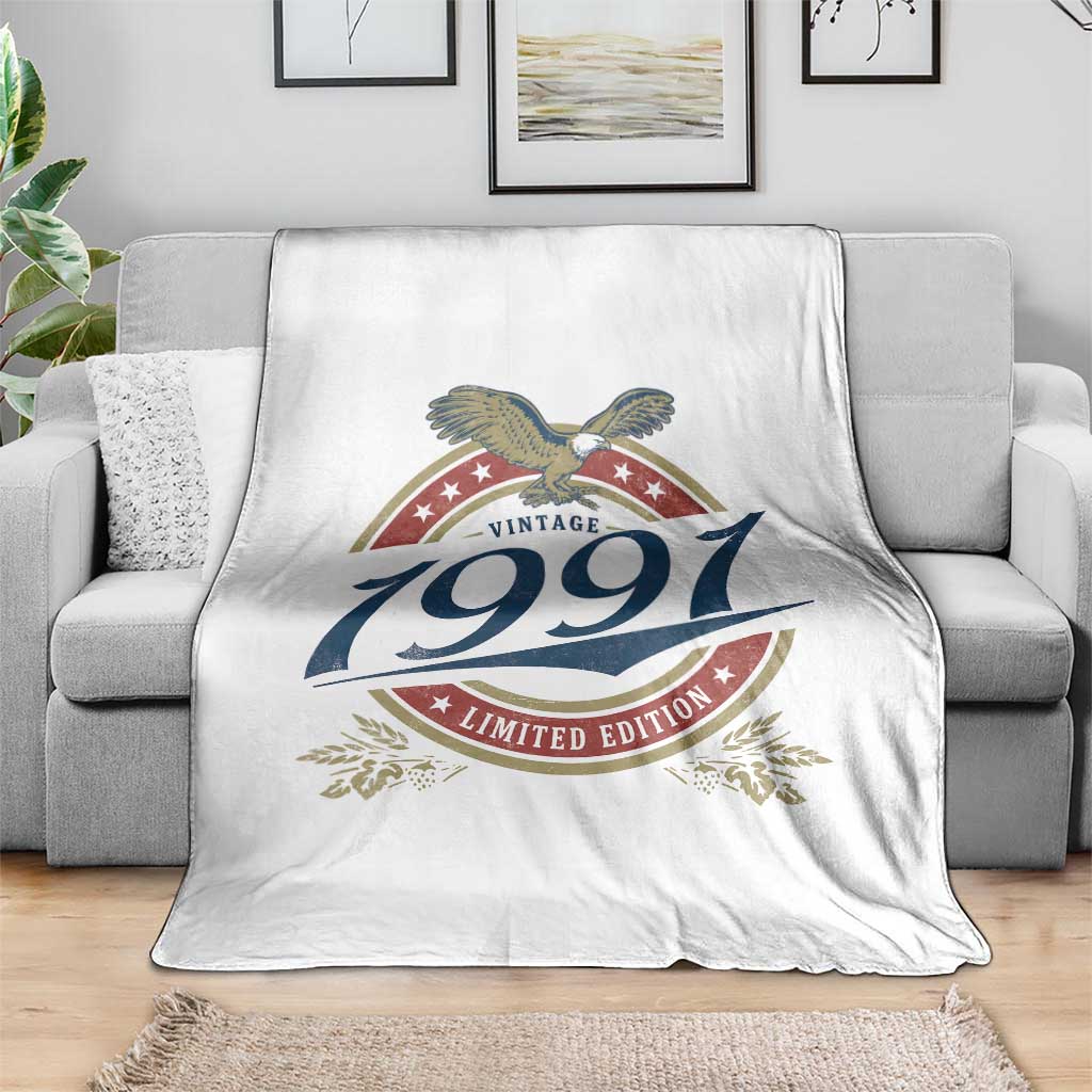 35th Birthday Beer Lover Vintage 1991 Limited Edition Throw Blanket Bald Eagle