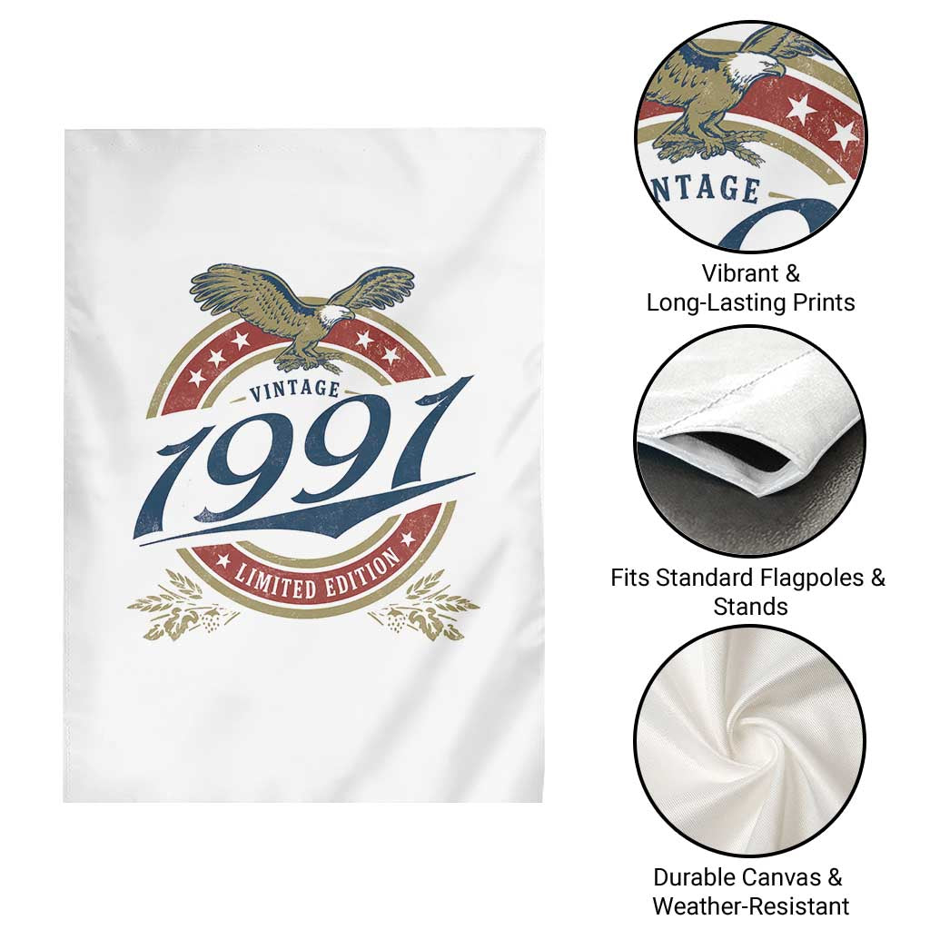 35th Birthday Beer Lover Vintage 1991 Limited Edition Garden Flag Bald Eagle