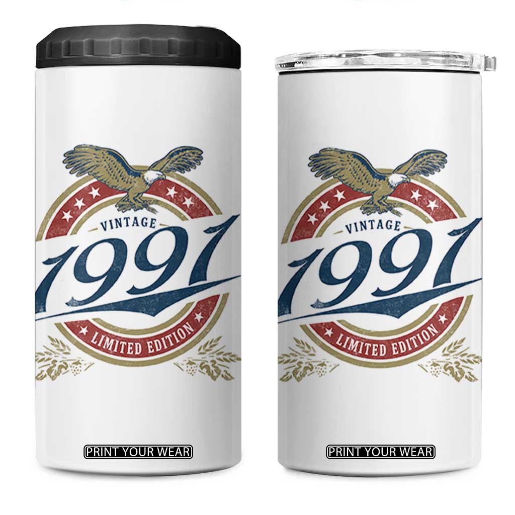 35th Birthday Beer Lover Vintage 1991 Limited Edition 4 in 1 Can Cooler Tumbler Bald Eagle