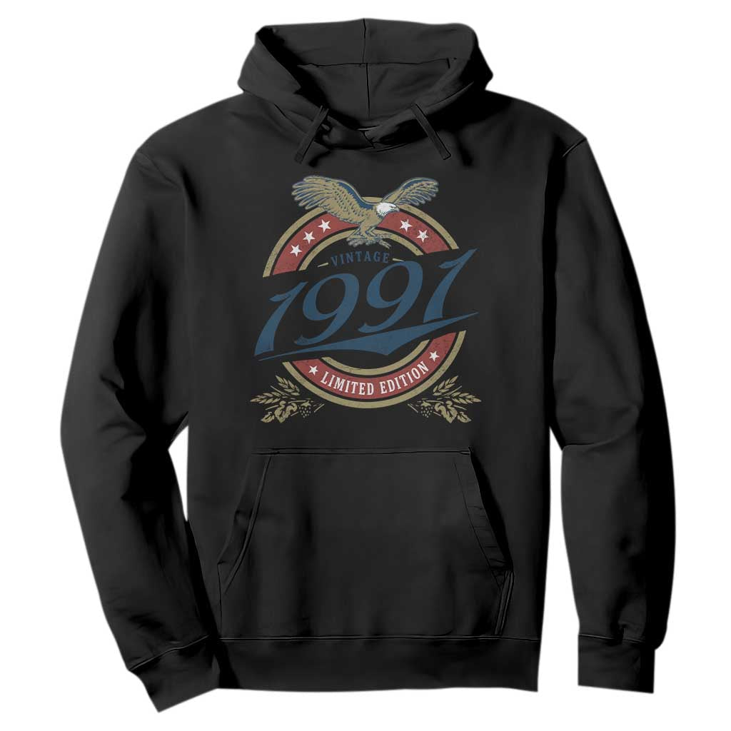 35th Birthday Beer Lover Vintage 1991 Limited Edition Hoodie Bald Eagle