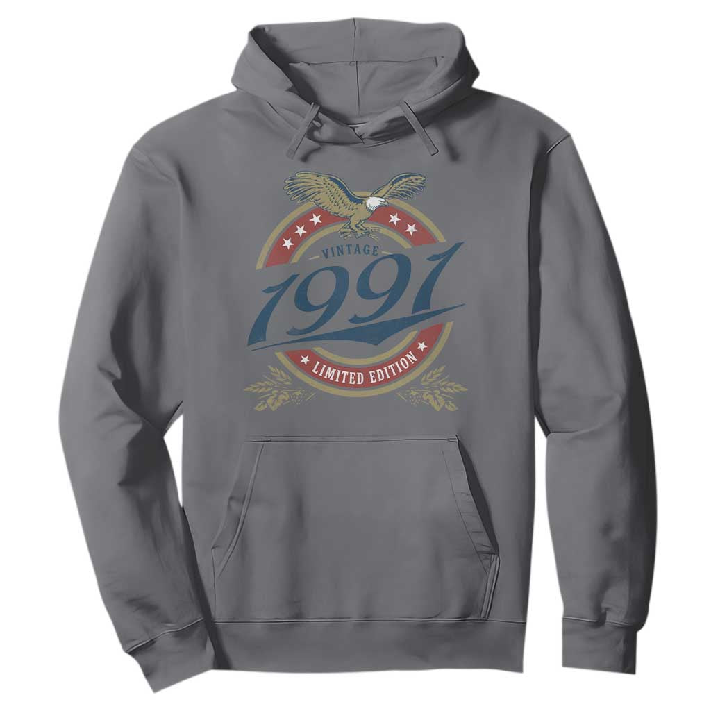 35th Birthday Beer Lover Vintage 1991 Limited Edition Hoodie Bald Eagle
