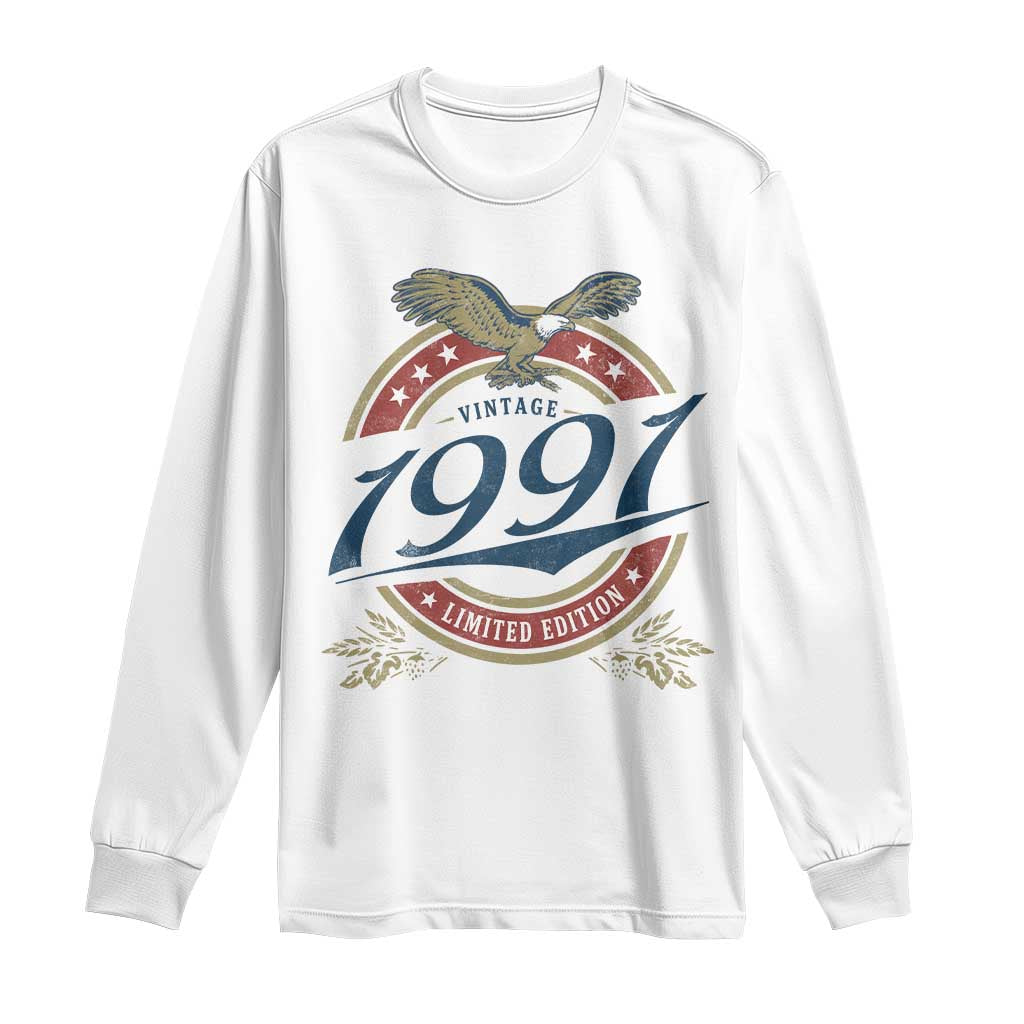 35th Birthday Beer Lover Vintage 1991 Limited Edition Long Sleeve Shirt Bald Eagle TS11 White Print Your Wear