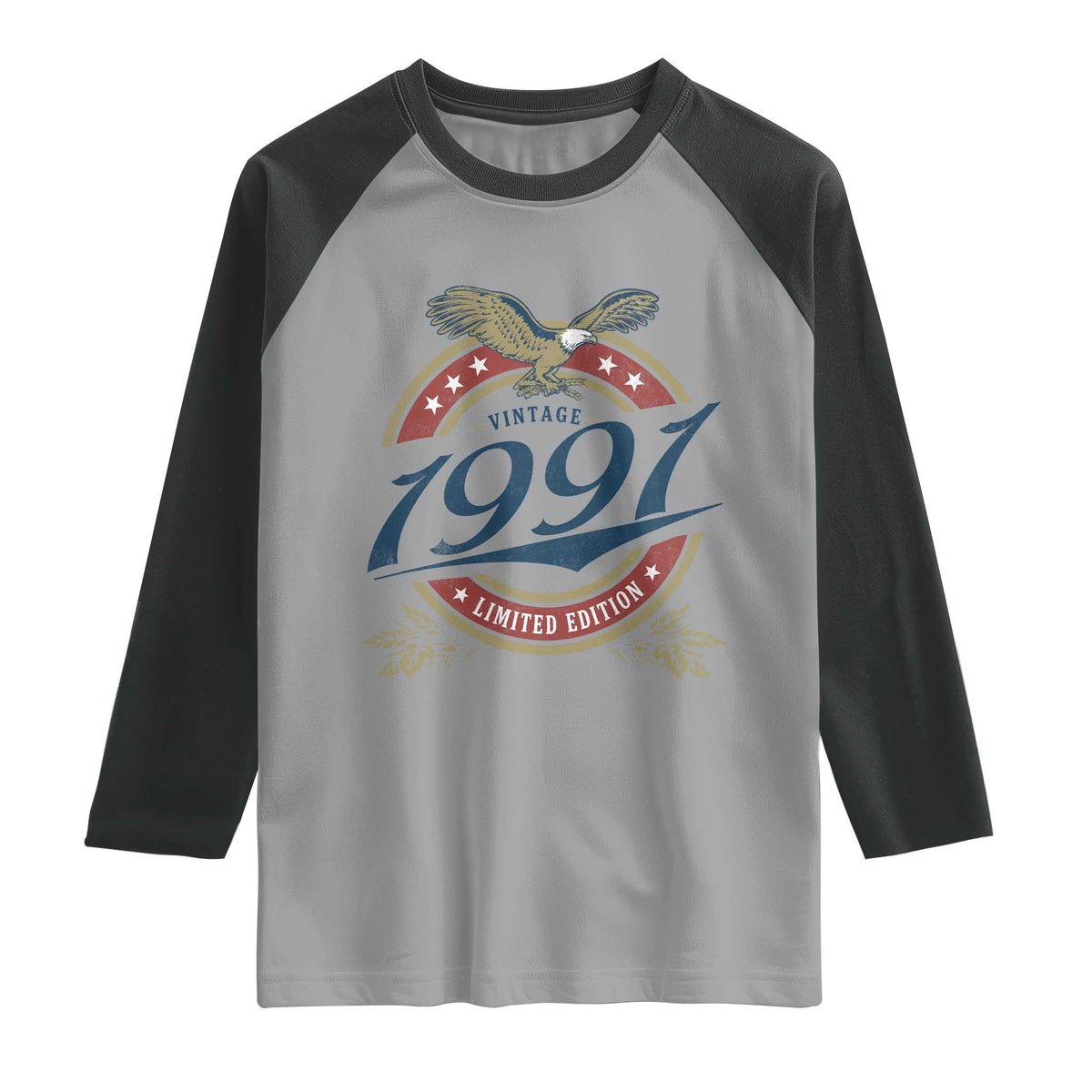 35th Birthday Beer Lover Vintage 1991 Limited Edition Raglan Shirt Bald Eagle