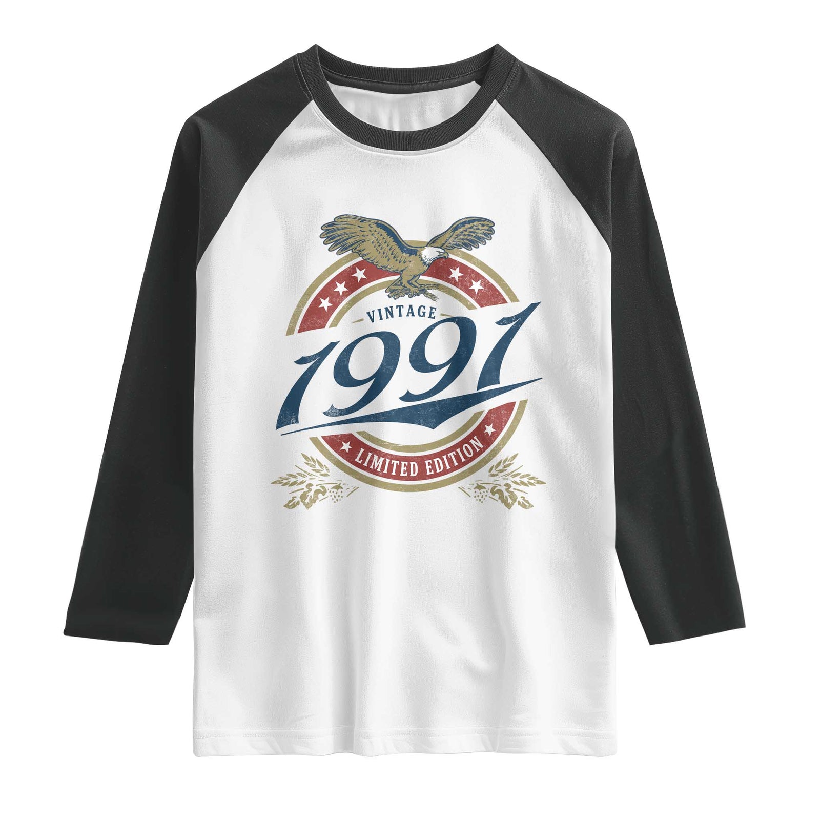 35th Birthday Beer Lover Vintage 1991 Limited Edition Raglan Shirt Bald Eagle TS11 White Black Print Your Wear