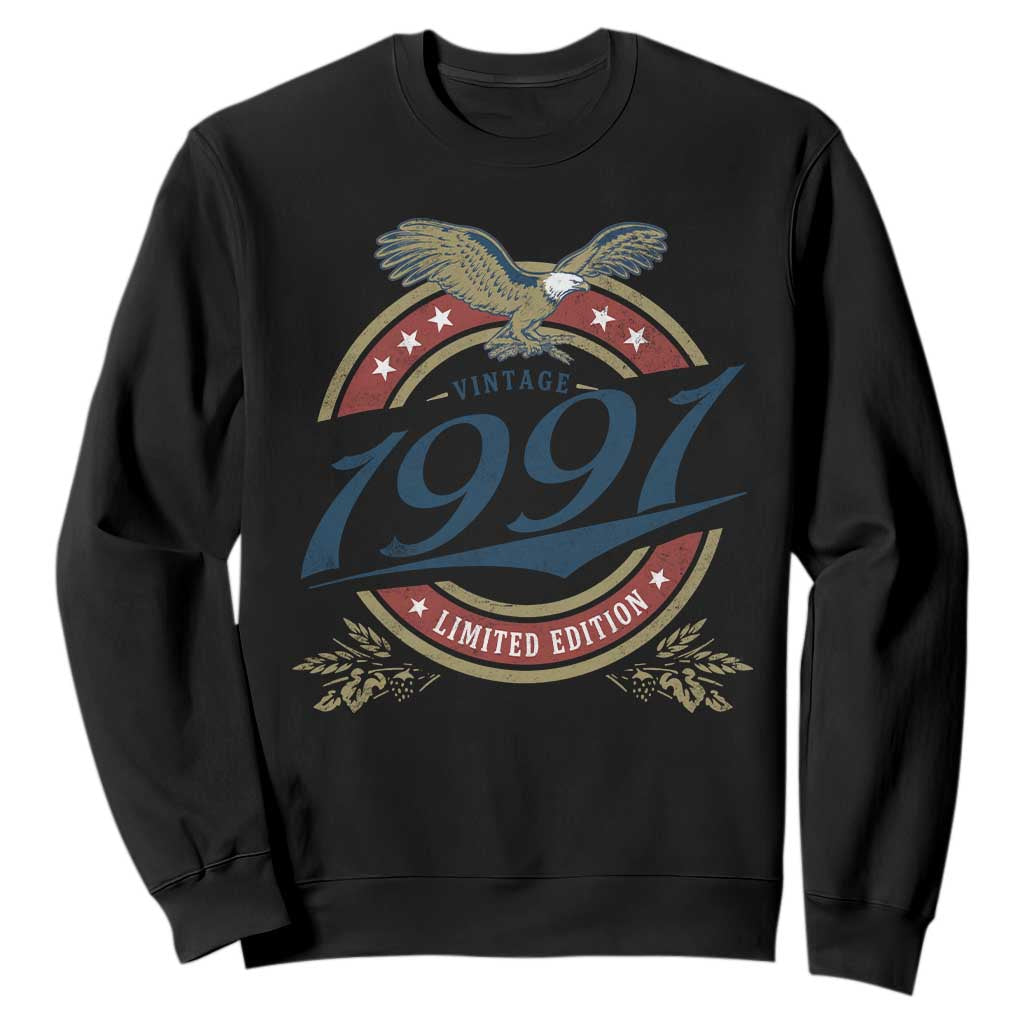 35th Birthday Beer Lover Vintage 1991 Limited Edition Sweatshirt Bald Eagle