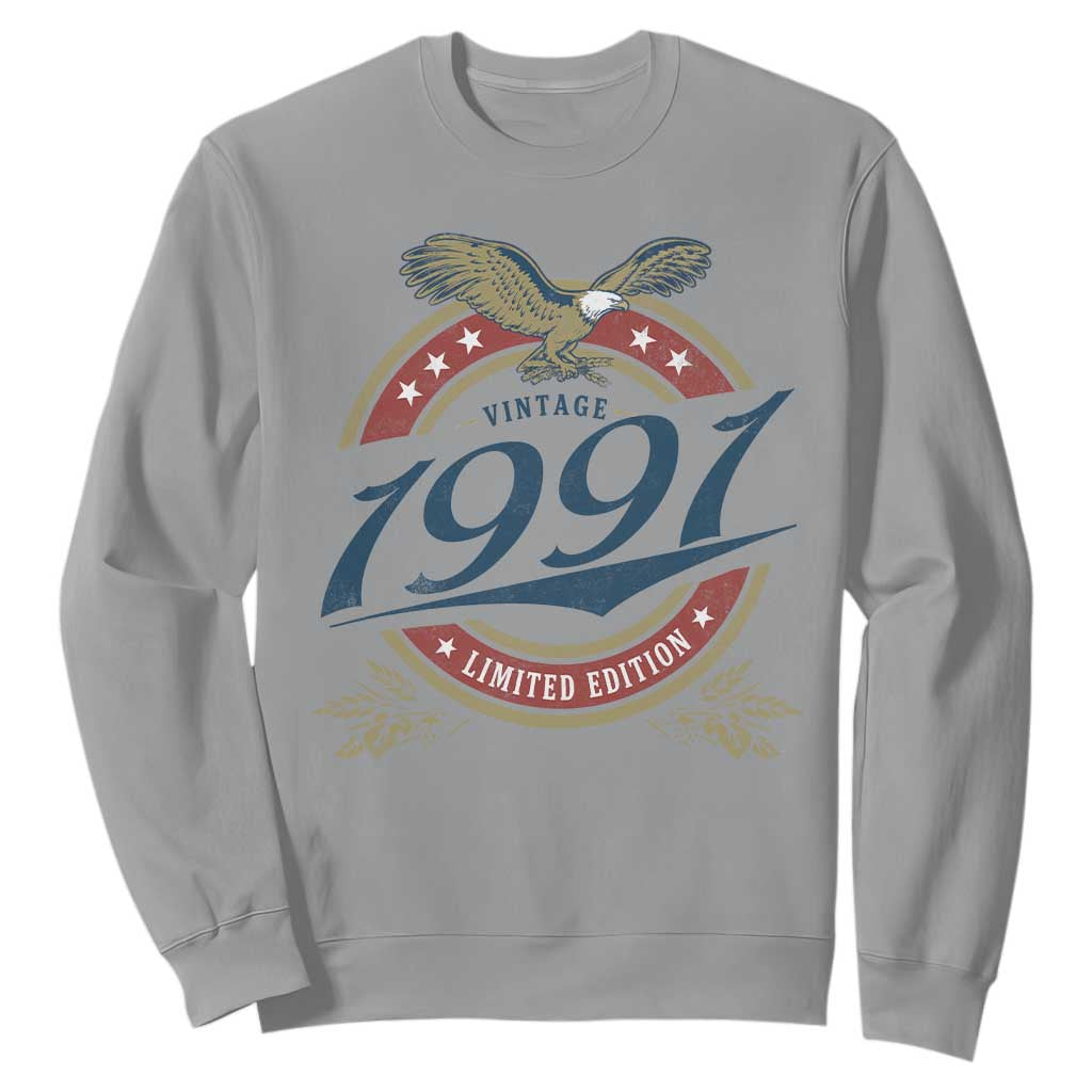 35th Birthday Beer Lover Vintage 1991 Limited Edition Sweatshirt Bald Eagle