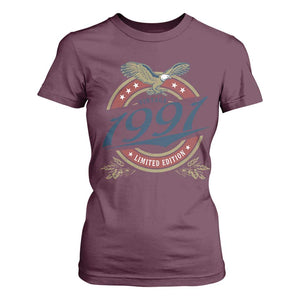 35th Birthday Beer Lover Vintage 1991 Limited Edition T Shirt For Women Bald Eagle