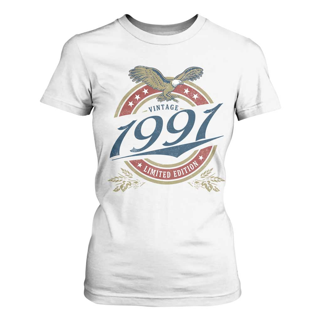 35th Birthday Beer Lover Vintage 1991 Limited Edition T Shirt For Women Bald Eagle