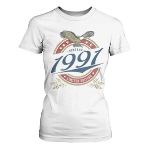 35th Birthday Beer Lover Vintage 1991 Limited Edition T Shirt For Women Bald Eagle