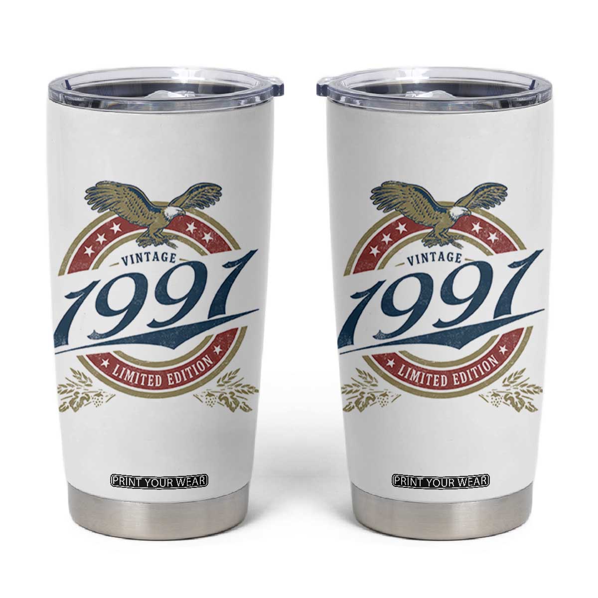 35th Birthday Beer Lover Vintage 1991 Limited Edition Tumbler Cup Bald Eagle