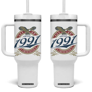 35th Birthday Beer Lover Vintage 1991 Limited Edition Tumbler With Handle Bald Eagle