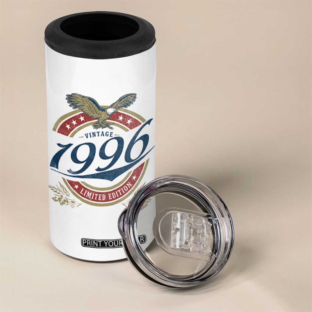 30th Birthday Beer Lover Vintage 1996 Limited Edition 4 in 1 Can Cooler Tumbler Bald Eagle