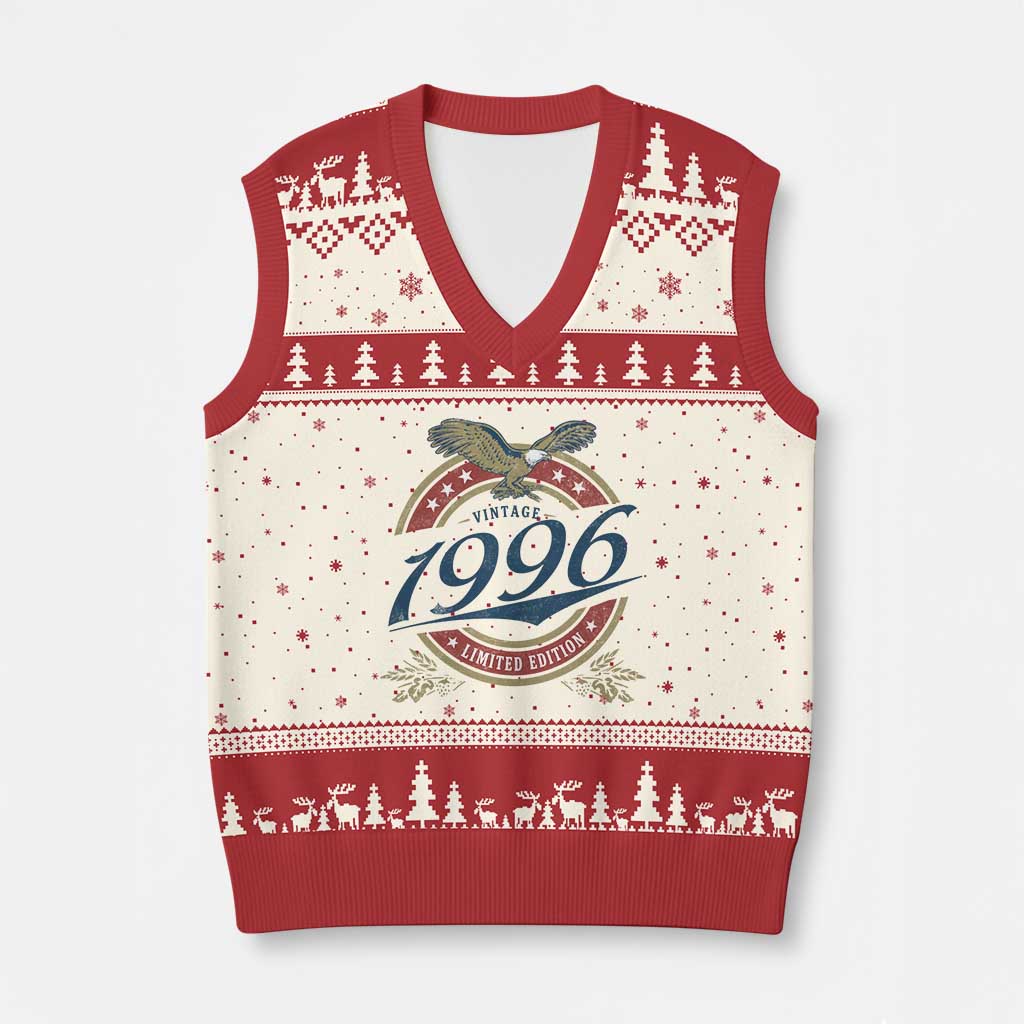 30th Birthday Beer Lover Vintage 1996 Limited Edition V-Neck Knit Sweater Vest Bald Eagle TS11 Beige Red Print Your Wear