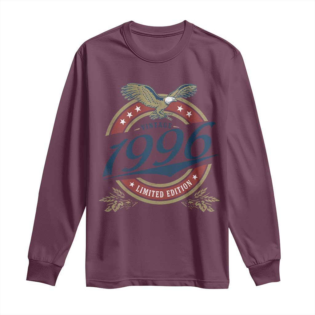 30th Birthday Beer Lover Vintage 1996 Limited Edition Long Sleeve Shirt Bald Eagle