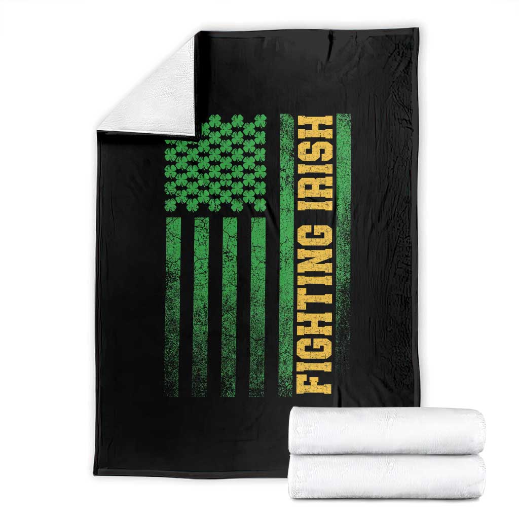 Vintage Fighting Irish Shamrock American Flag Throw Blanket TS11 Black Print Your Wear