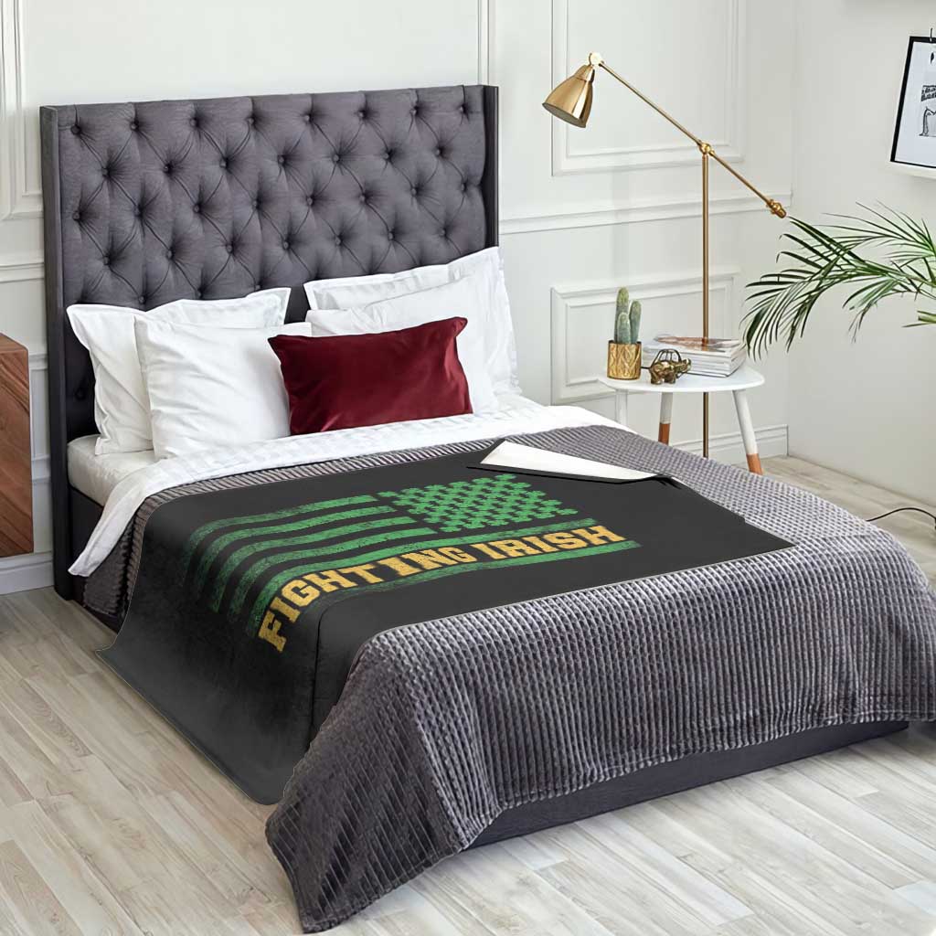 Vintage Fighting Irish Shamrock American Flag Throw Blanket