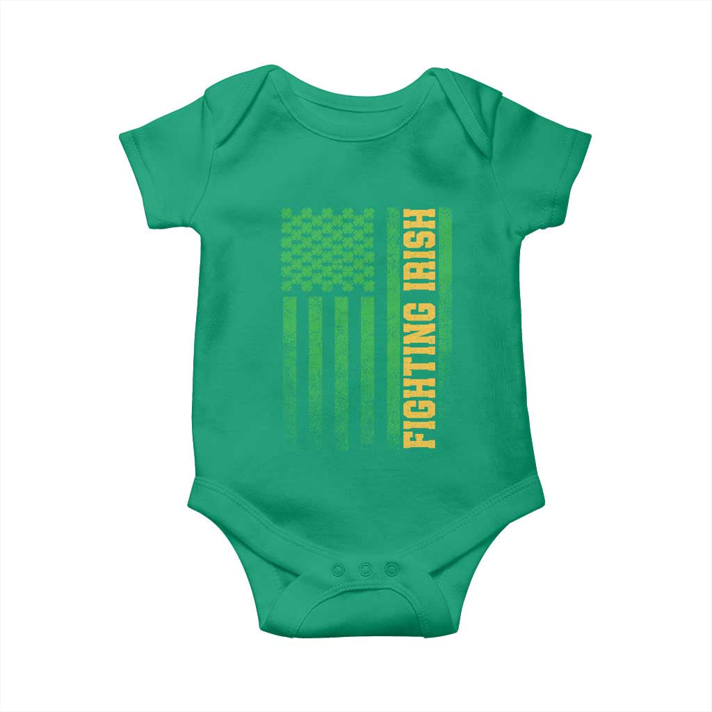 Vintage Fighting Irish Shamrock American Flag Baby Onesie TS11 Irish Green Print Your Wear